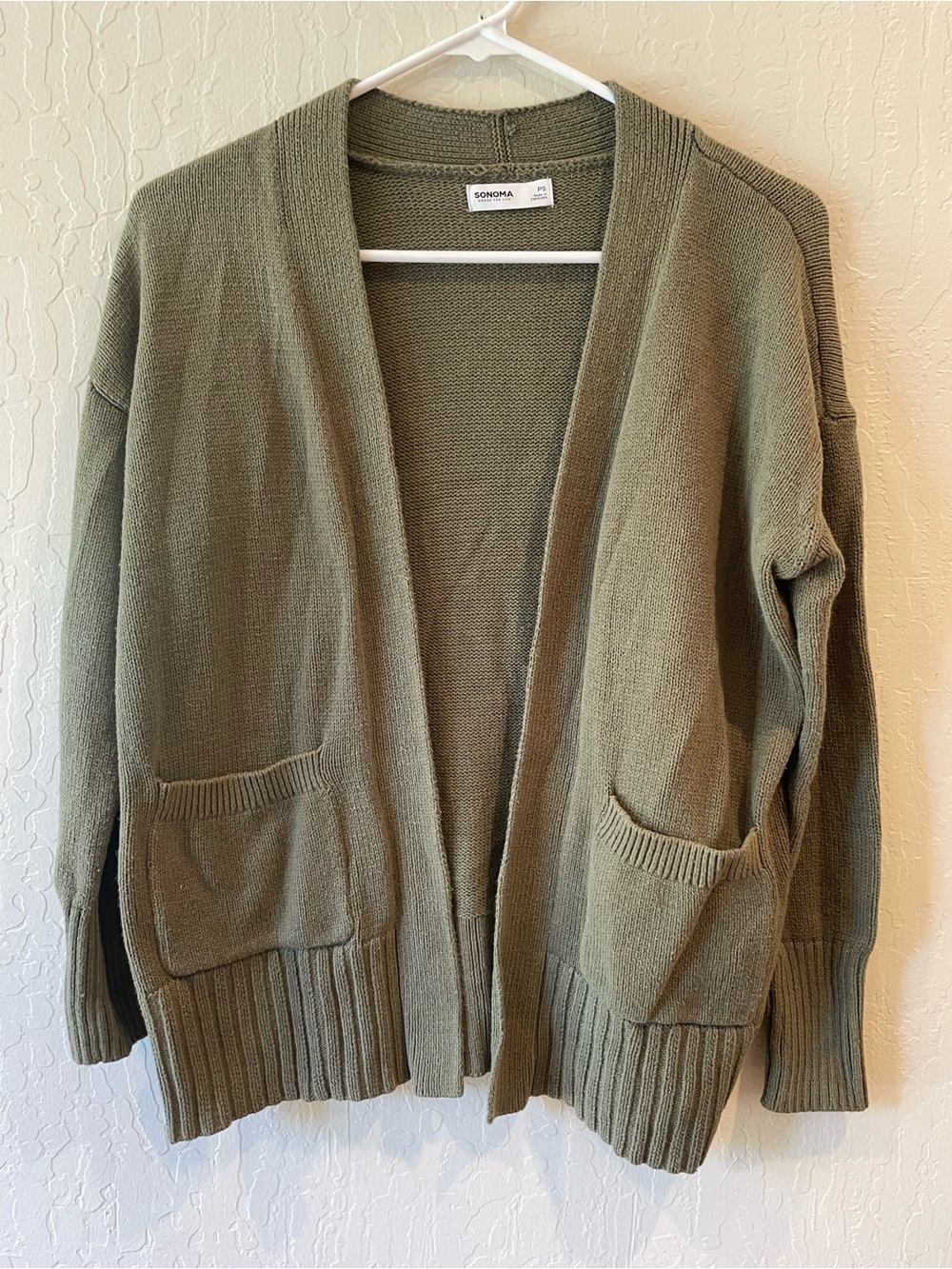 Sonoma Olive Open-Front Pocket Cardigan